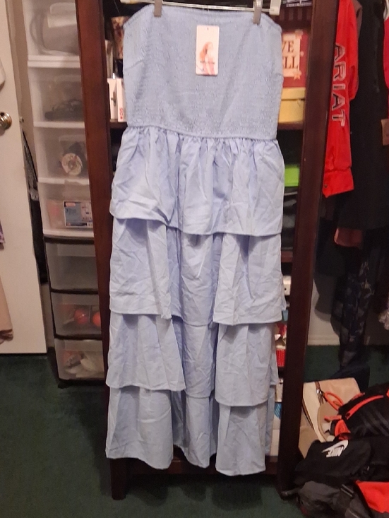 PrettyGarden Dresses & Skirts - Strapless Tiered Maxi Dress in Light Blue Sz Large